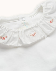 Alexandra Ruffle Collar Onesie in Bee Embroidered