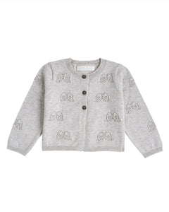 Angel Wing Pointelle Cardigan in Grey