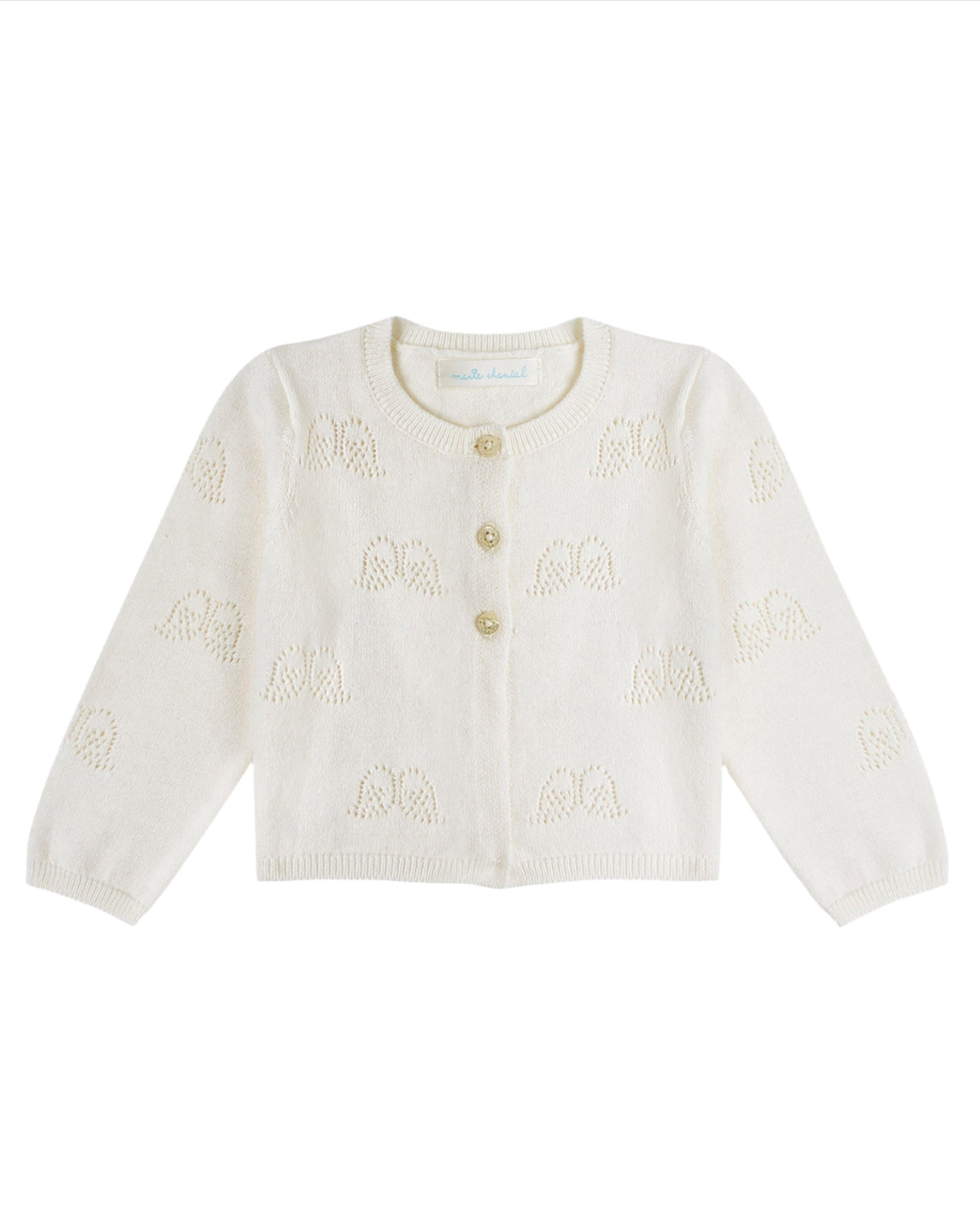 Angel Wing Pointelle Cardigan in Ivory