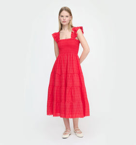 The Ellie Nap Dress in Red Daisy Check Eyelet