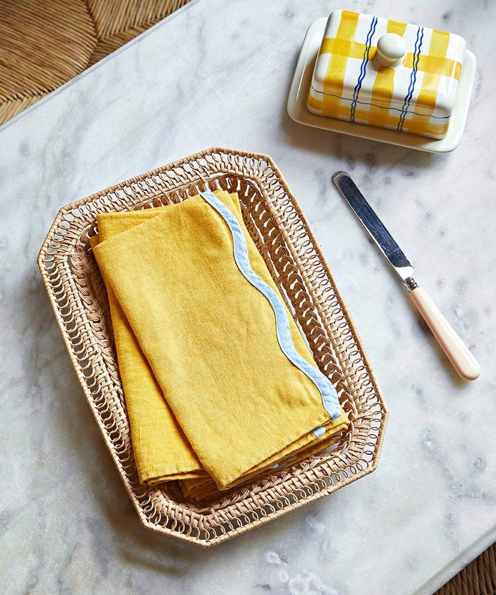 Scallop Linen Napkins in Mustard, Set Of 4