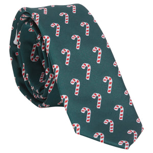 Little English traditional children's clothing.  Boy's hunter green patterned neck tie with candy canes for formal occasions.