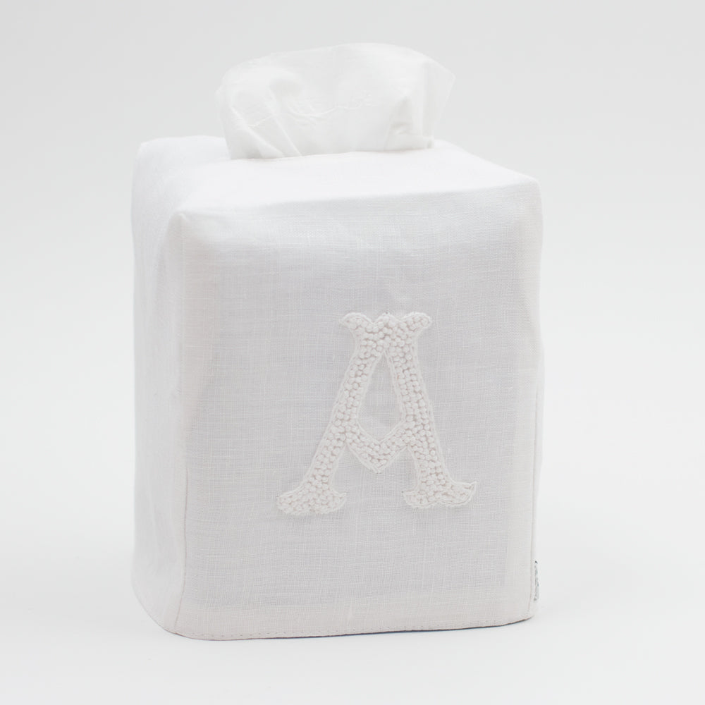 Monogram Nouveau Tissue Box in White on White