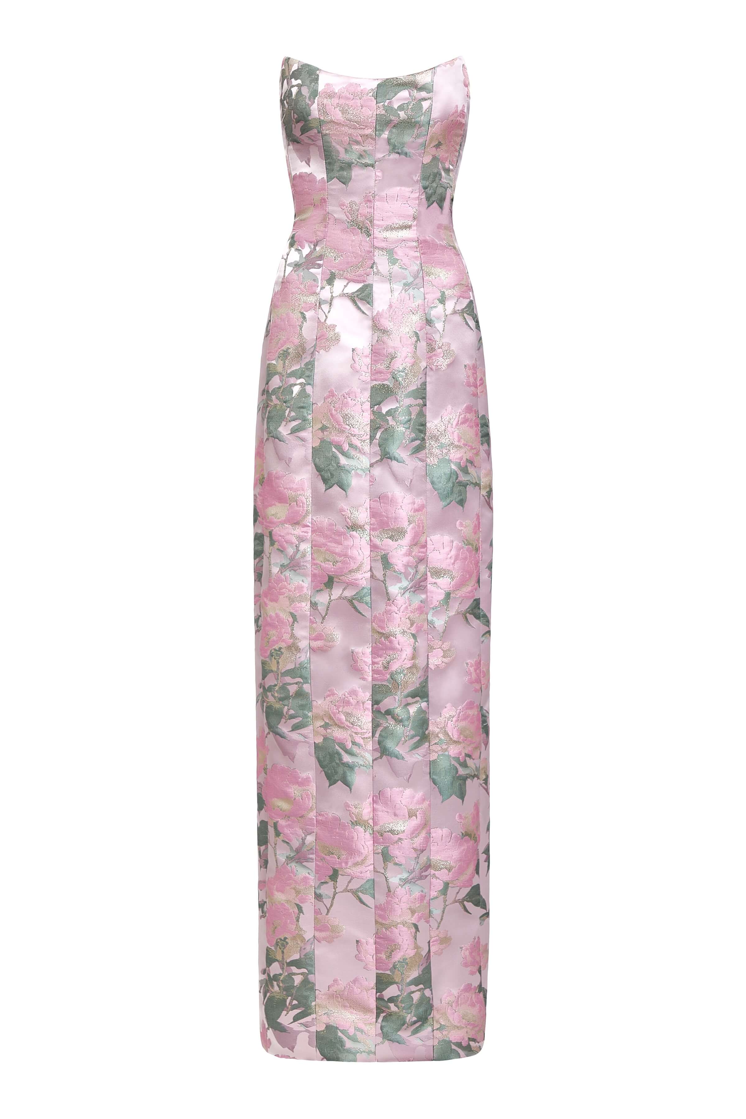Odessa Light Pink Brocade Column Gown