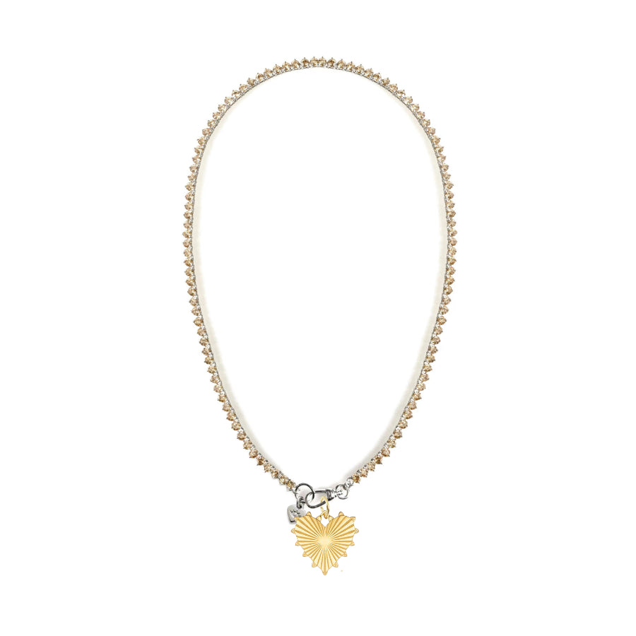 OTM Exclusive: Aurora Tennis Necklace with Baby Heart of Gold Charm