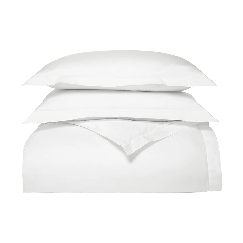 Percale Hemmed Duvet Set in White