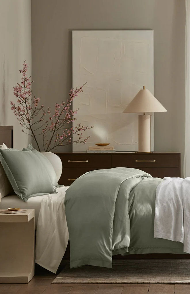 Percale Hemmed Duvet Set in Sageleaf