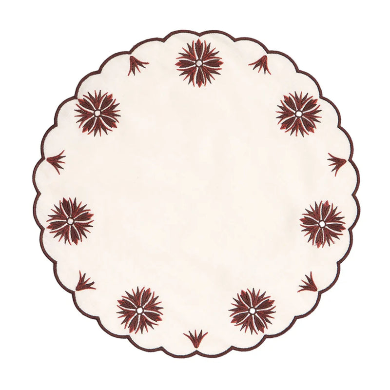 Botanica Embroidered Round Placemat Terracotta White/Burgundy