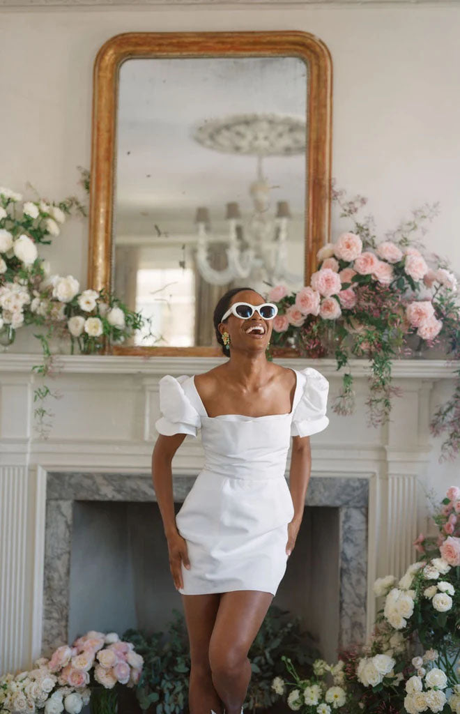 OTM Exclusive: Bridal Silk Faille Mini Dress in White