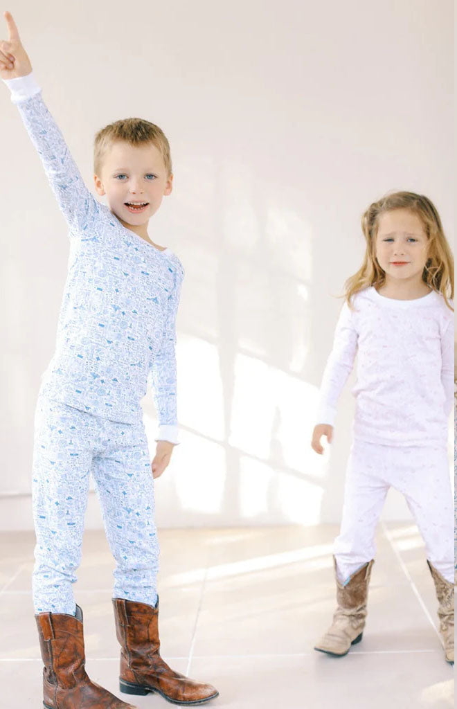 Houston Two Piece Kids Pajamas in Buffalo Bayou Blue