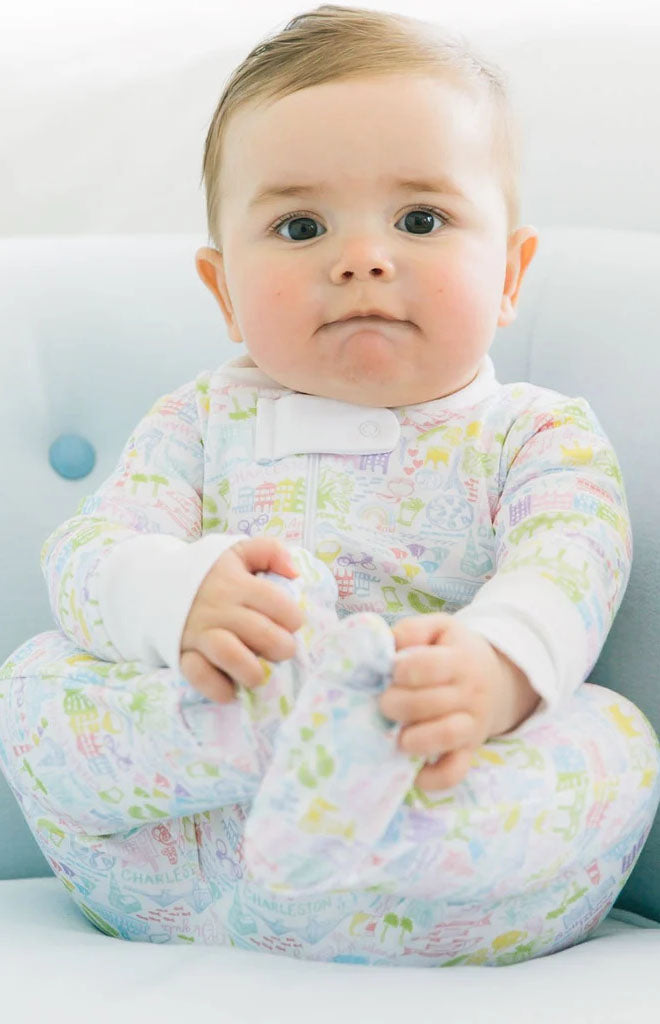 Charleston Zip Baby Onesie in Rainbow Row Multi