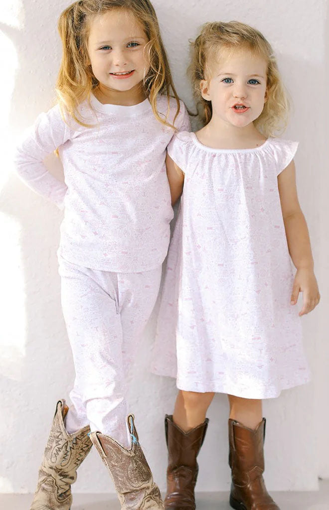 Dallas Fort Worth Two Piece Kids Pajamas in Love Field Pink