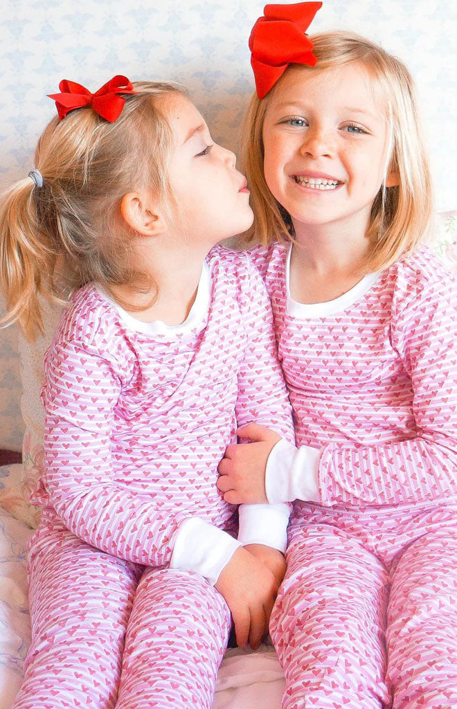 Sailor Hearts Two Piece Kids Pajamas in Posie Pink