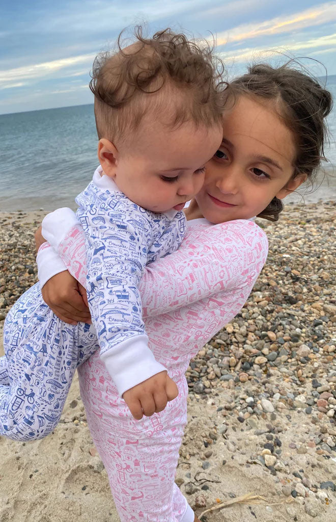 Cape Cod Two Piece Kids Pajamas in Cape Cod Peony Pink