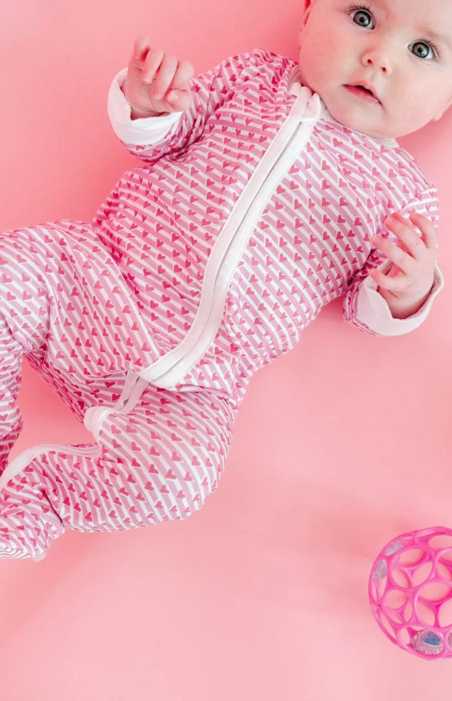 Sailor Hearts Zip Baby Onesie in Posie Pink
