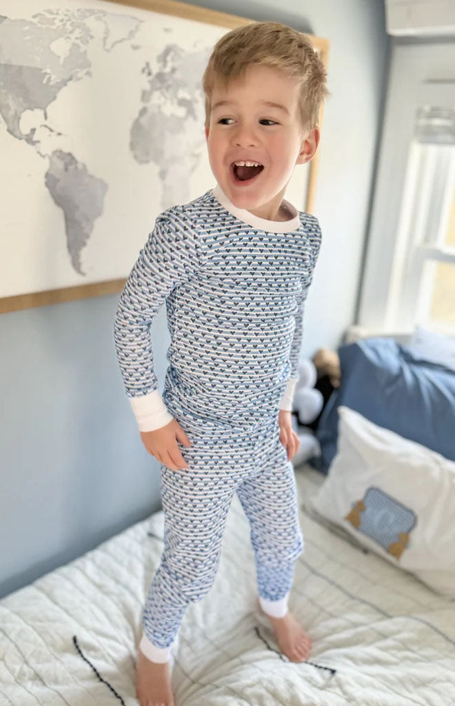 Sailor Hearts Two Piece Kids Pajamas in Chatham Blue