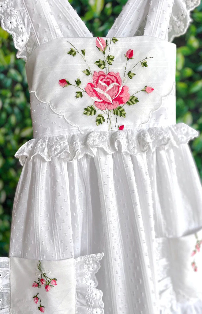 Heirloom Handkerchief Dress in Pink Roses & Rosebuds, 6Y