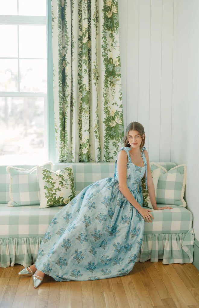 OTM Exclusive: The Marie Dress in Blue Floral Brocade
