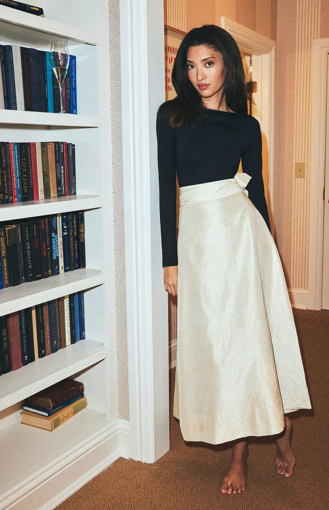 Helena Midi Wrap Skirt in Ivory