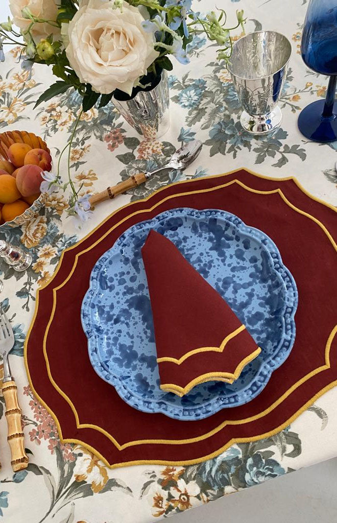 Emma Placemat in Brick with Mustard Embroidery