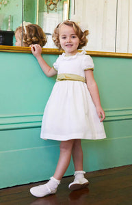 Flower Girl Dress in Ivory with Green Silk Sash