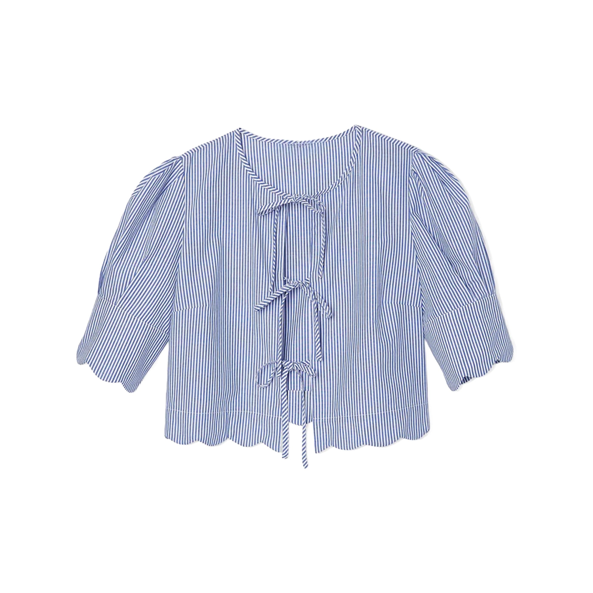 Scalloped Top in Blue Stripe