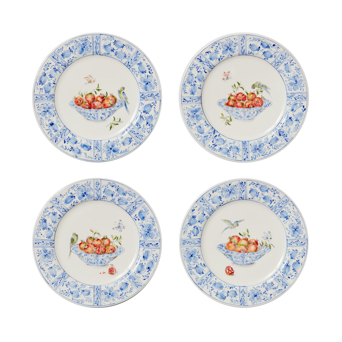 Delft Plates in Pomegranates, Set of 4