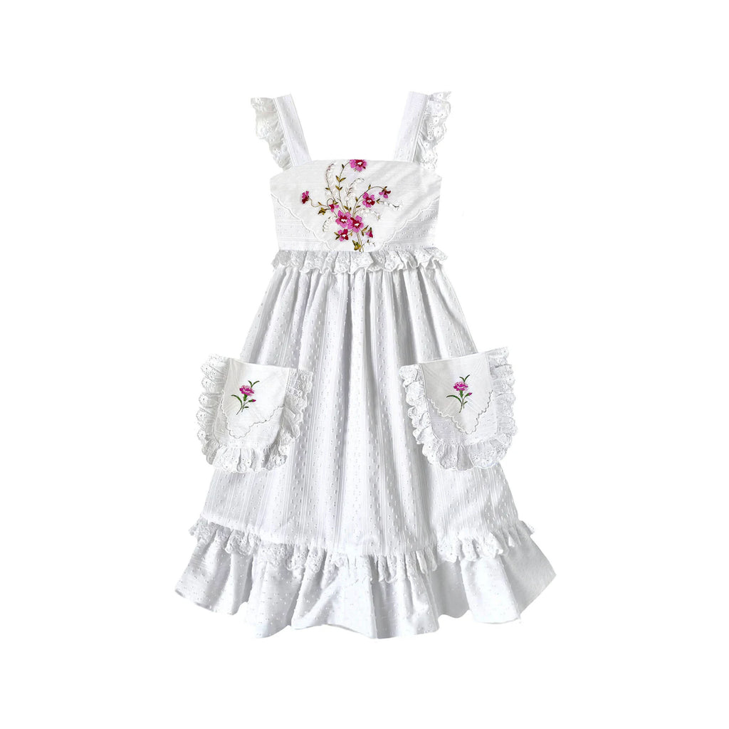 Heirloom Handkerchief Dress in Pink Hibiscus & Snowdrops, 10Y