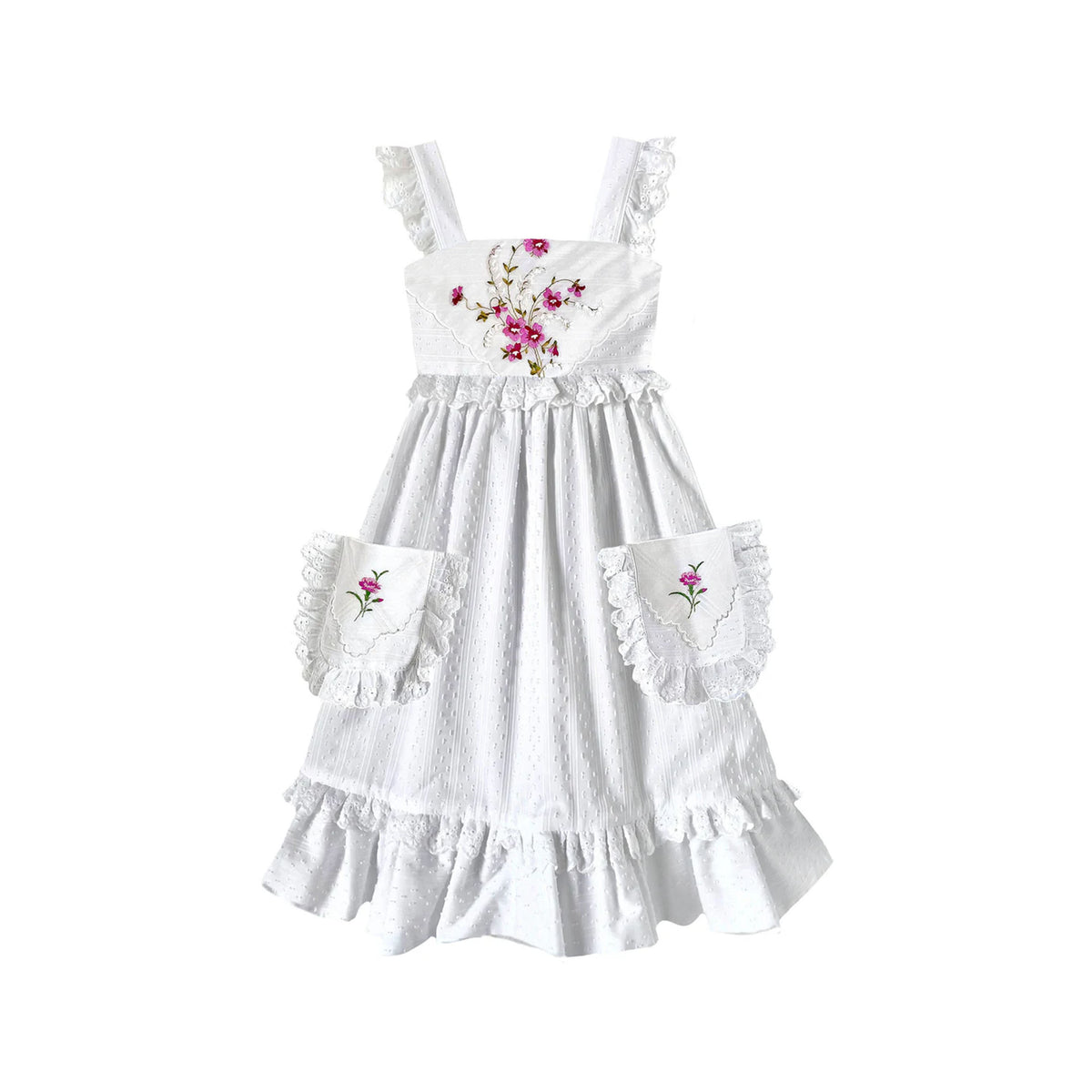 Heirloom Handkerchief Dress in Pink Hibiscus & Snowdrops, 10Y