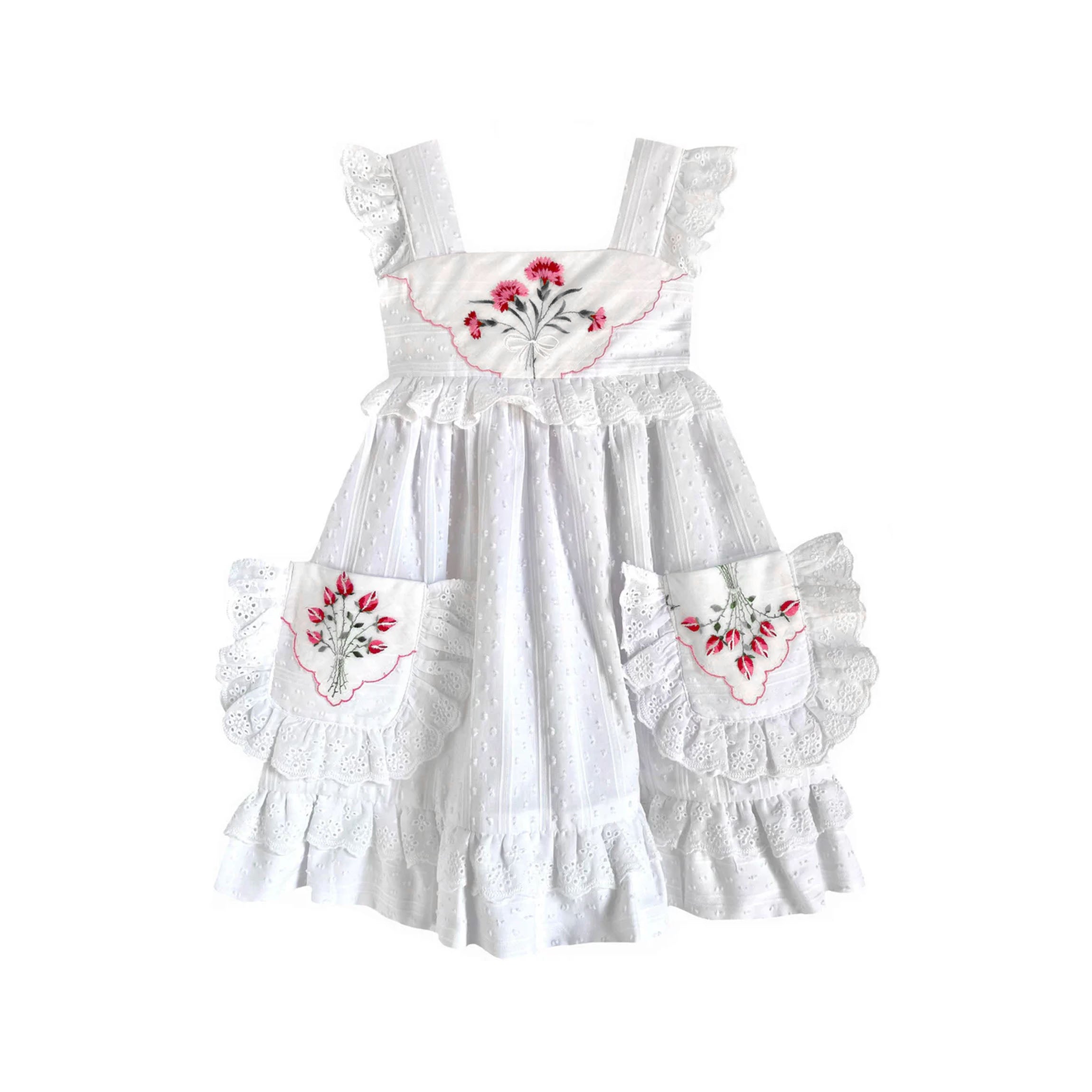 Heirloom Handkerchief Dress in Red Rose Bouquet, 2T