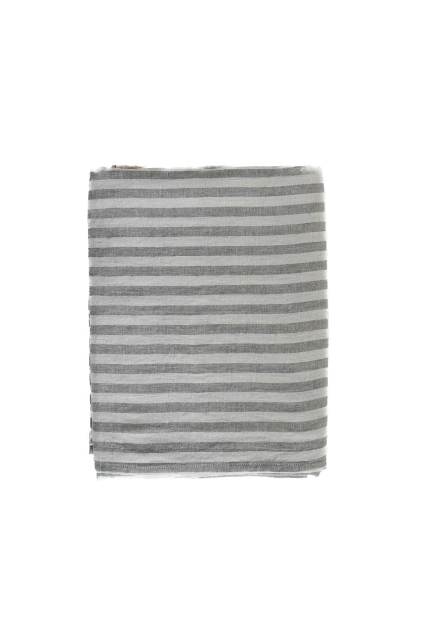 Linen Tablecloth in Oatmeal & Gray Stripe