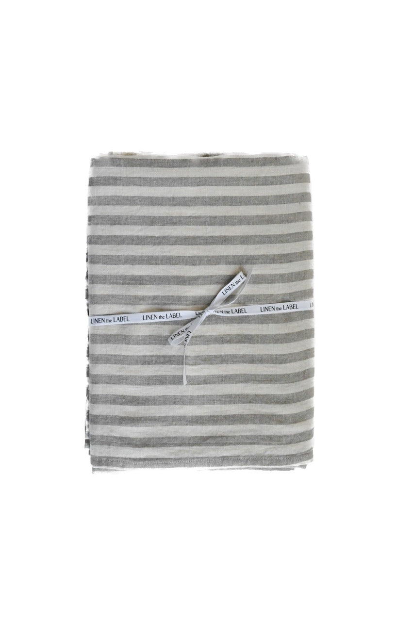 Linen Tablecloth in Oatmeal & Gray Stripe