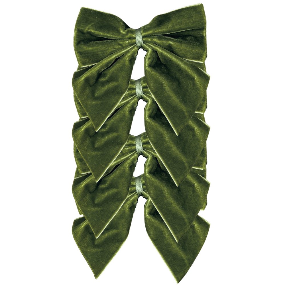 Sage Green Bow Velvet Napkin Ties, Set of 4