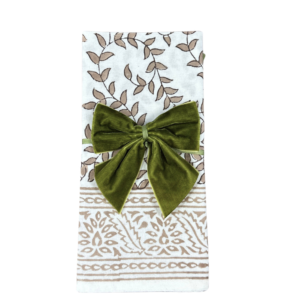 Sage Green Bow Velvet Napkin Ties, Set of 4