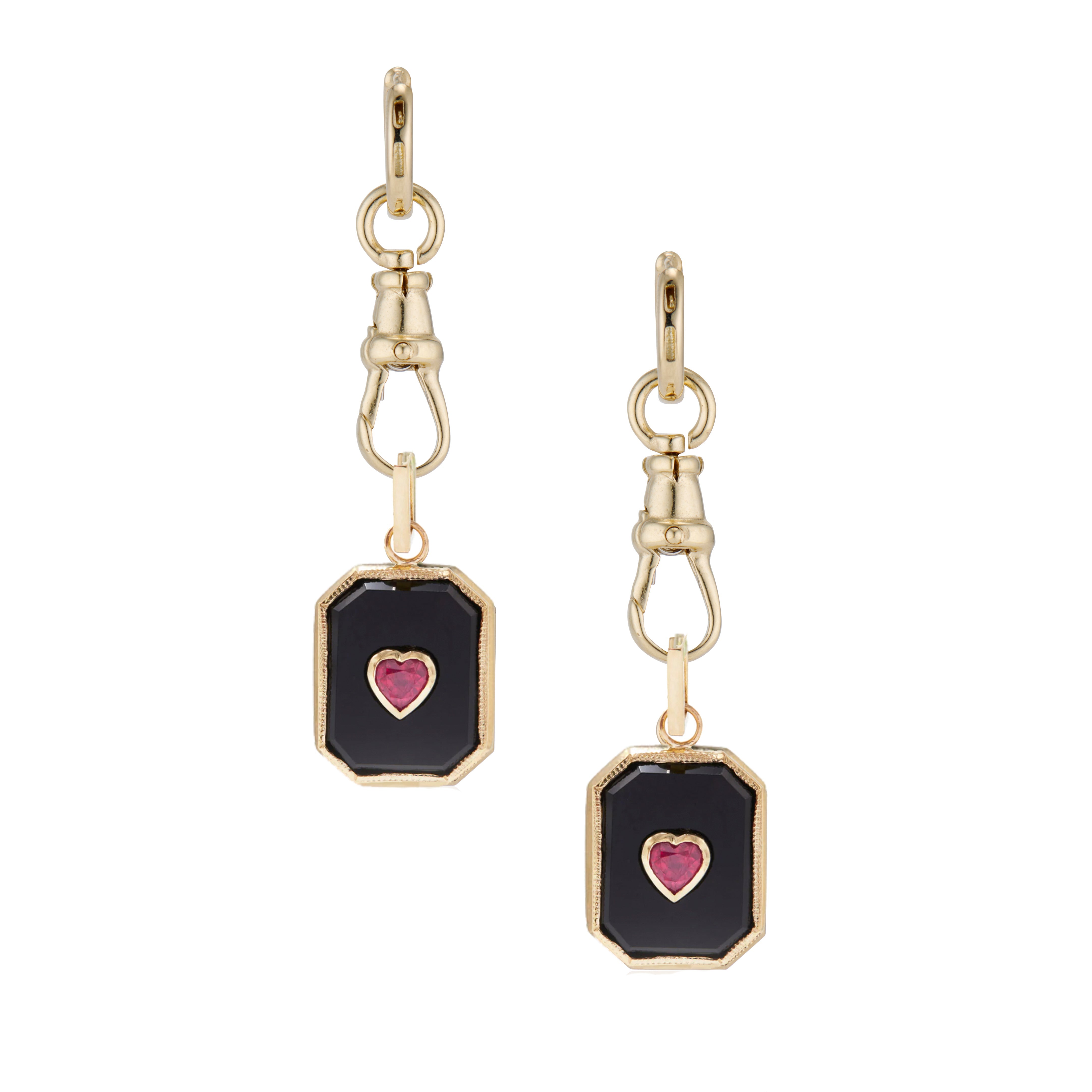 ONYX RUBY HEART CHARM and DOG CLIP CHARM EARRINGS