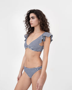 Orelia Bikini Bottom in Maritime Blue & White