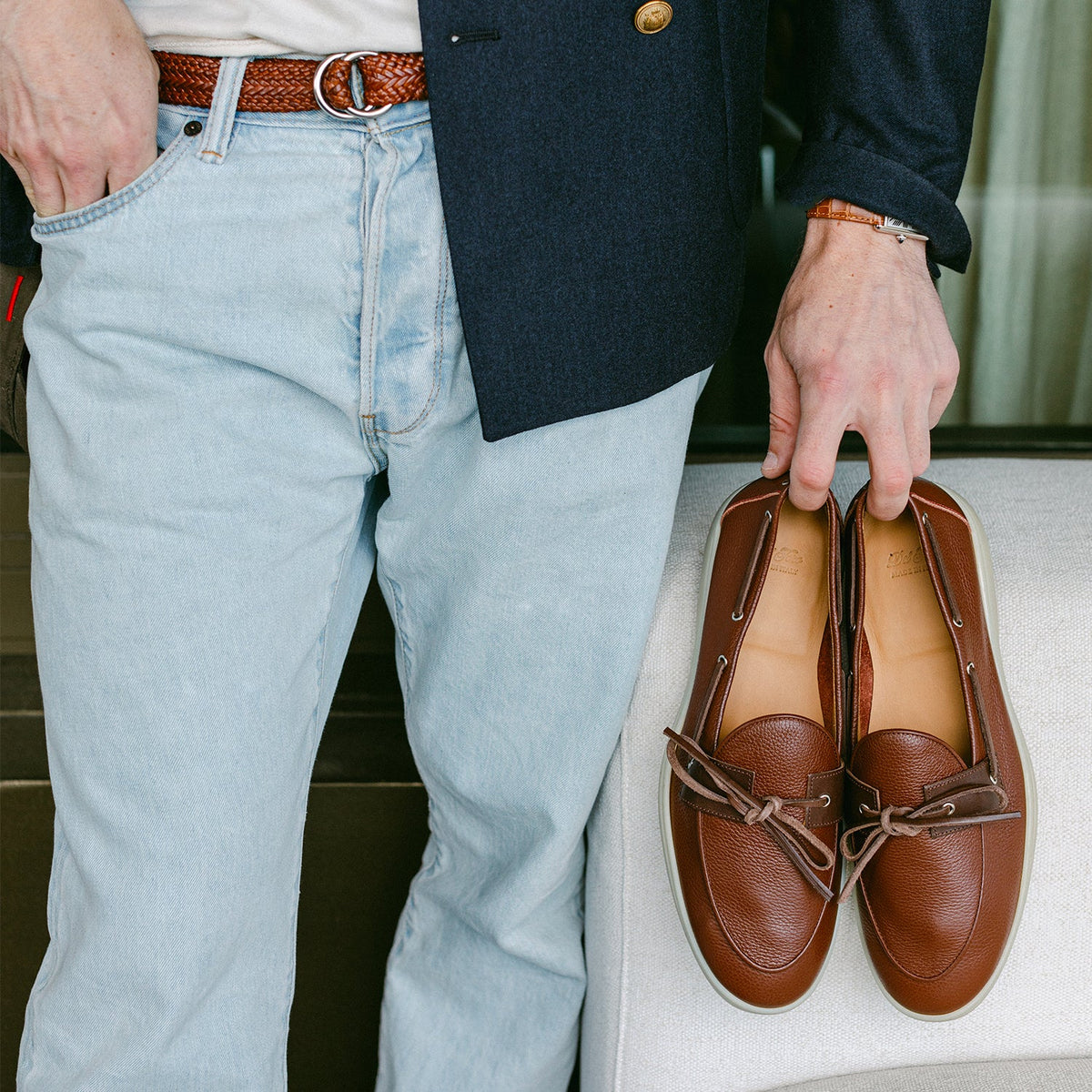 Men's Brown Pebbled Leather Barca Yacht Loafer