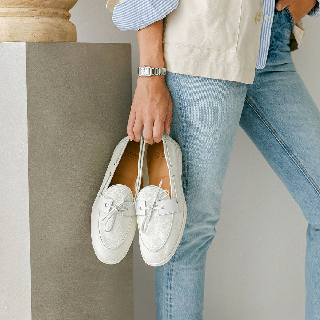 Women's Vintage White Pebbled Leather Barca Yacht Loafer