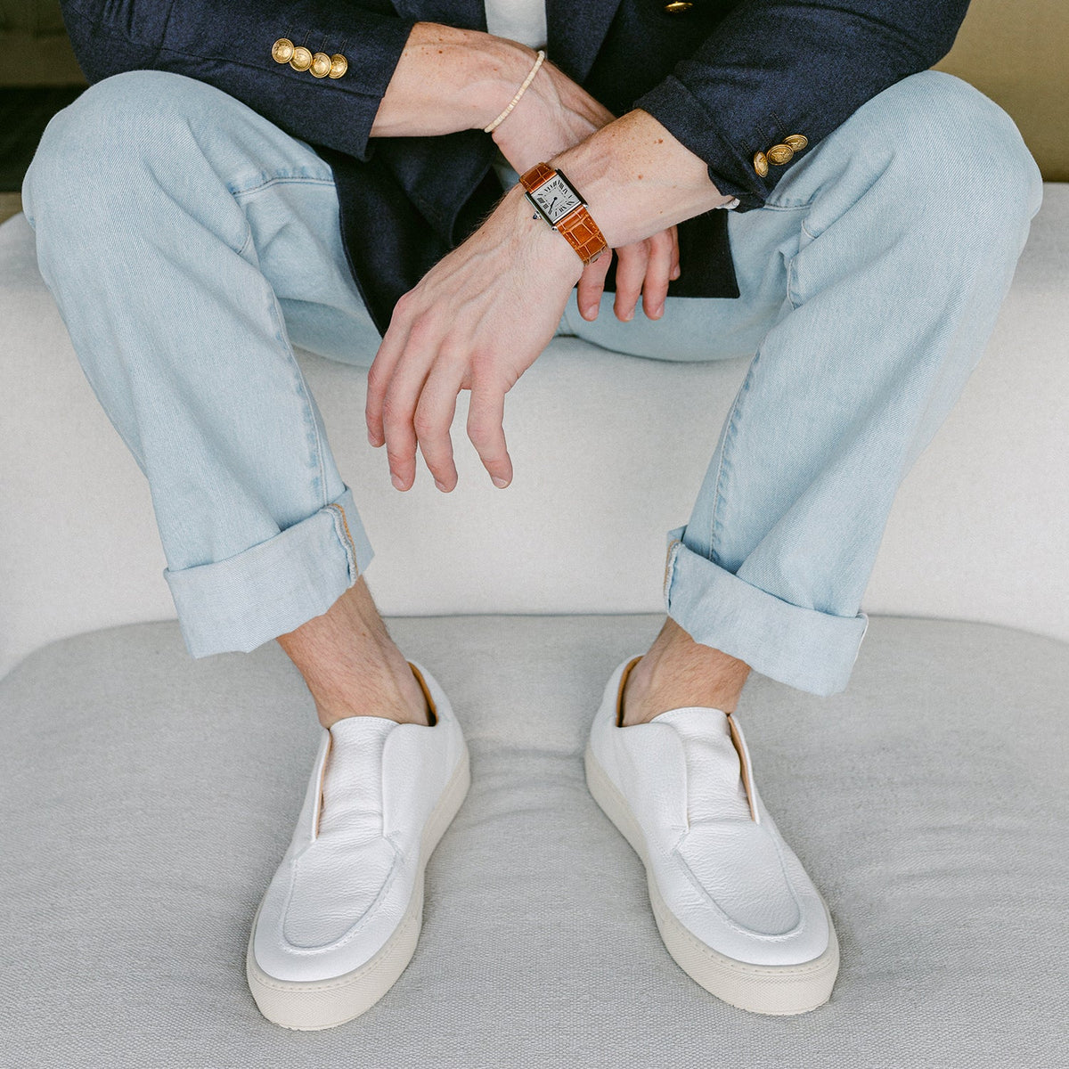 Men's White Pebbled Leather Pitti Sneaker