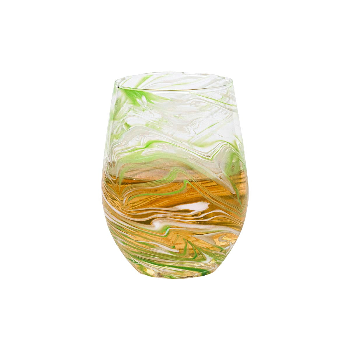 Puro Marbled Stemless Wine Glass in Green