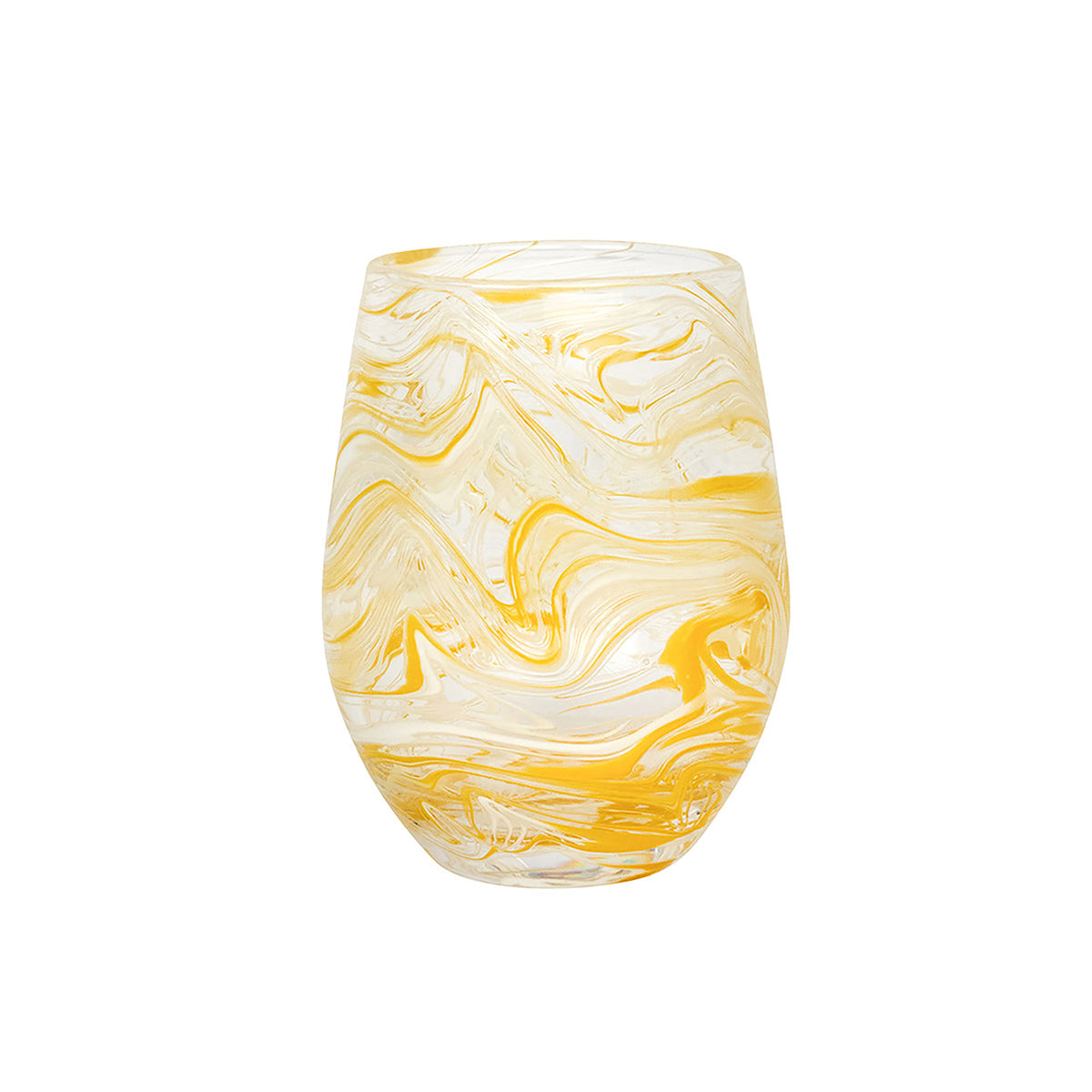 Puro Marbled Stemless Wine Glass in Yellow