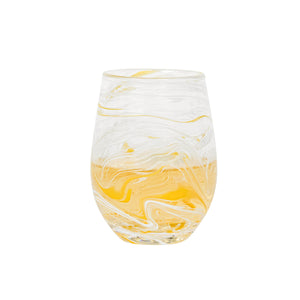 Puro Marbled Stemless Wine Glass in Yellow