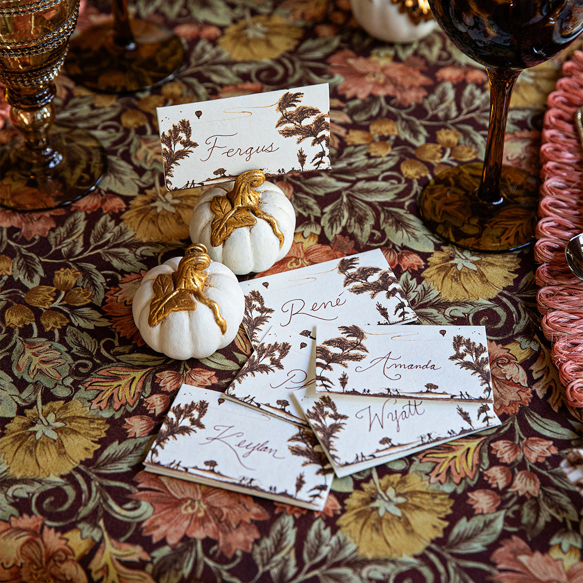 Forest Walk Pumpkin Place Card Holder in Gold, Set of 4