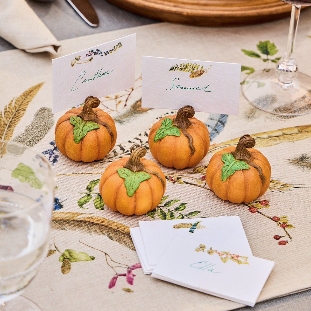 Forest Walk Pumpkin Place Card Holder in Multi, Set of 4