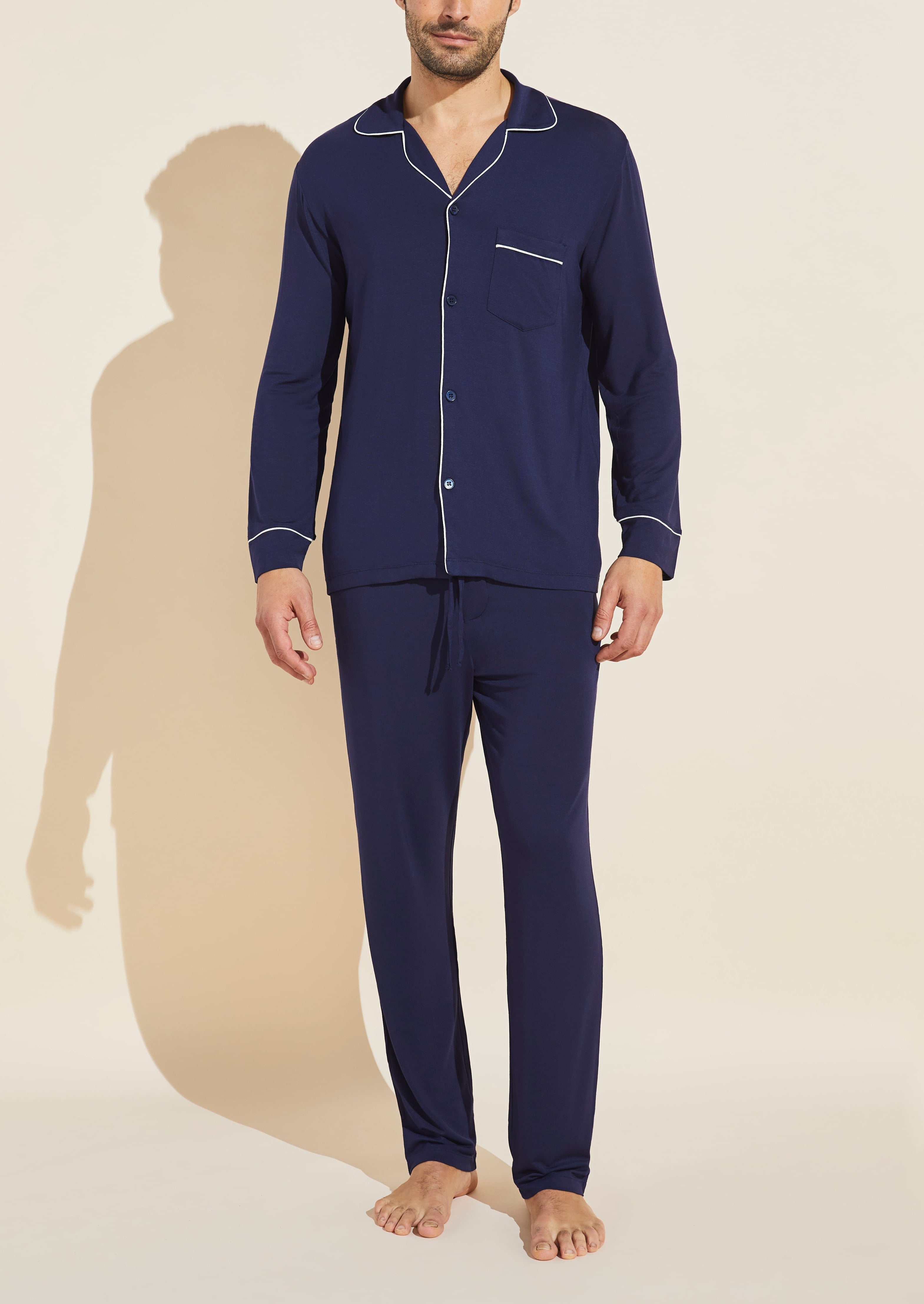 William TENCEL™ Modal Long PJ Set in True Navy/Ivory