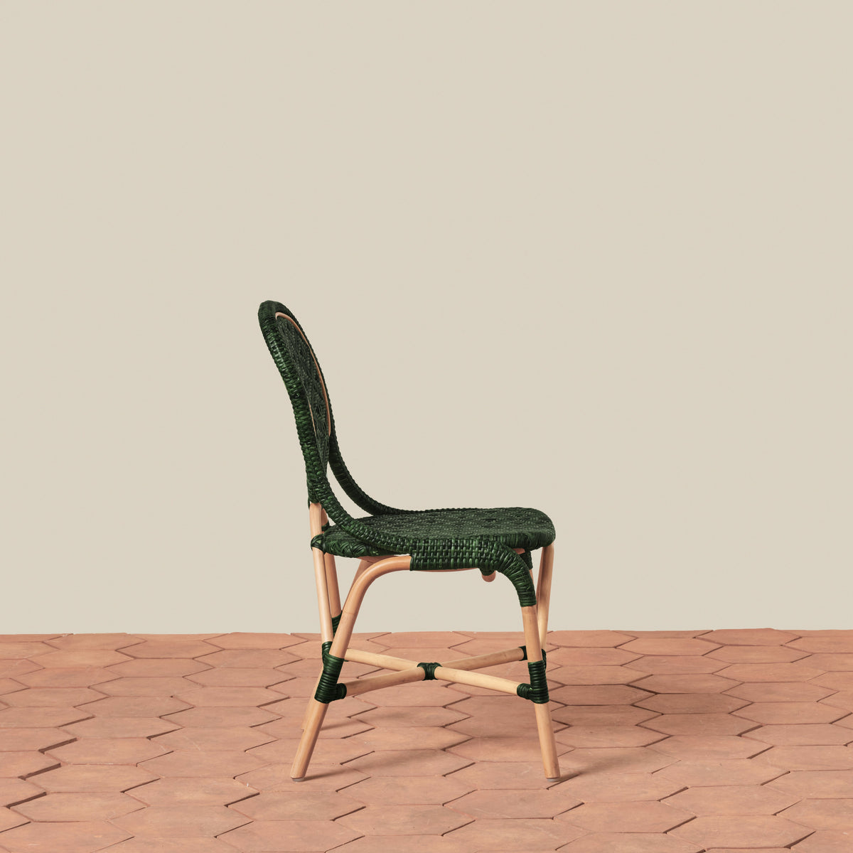 side angle of side chair in green