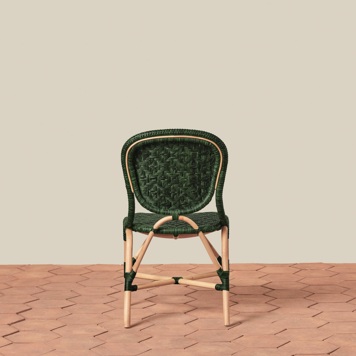 back angle of side chair in green
