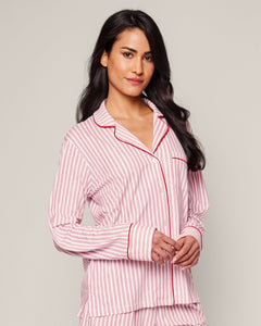 Women’s Pima Long Sleeve Short Set in Antique Red Ticking