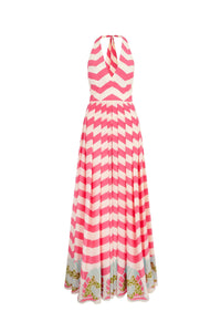 Palm Beach Halter Dress Pink Chevron