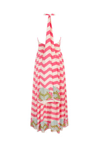 Palm Beach Halter Dress Pink Chevron